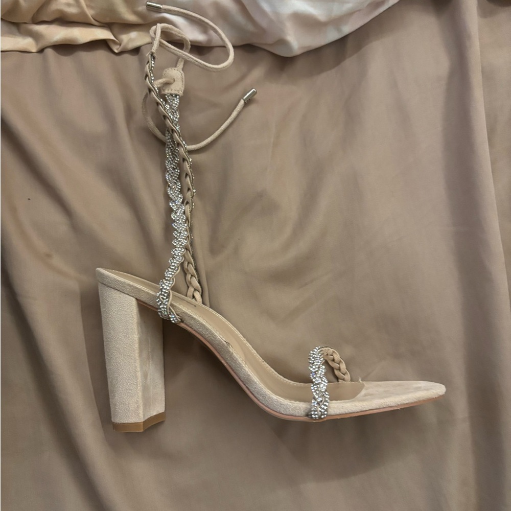 Fashion Nova Beige Rhinestone Heels